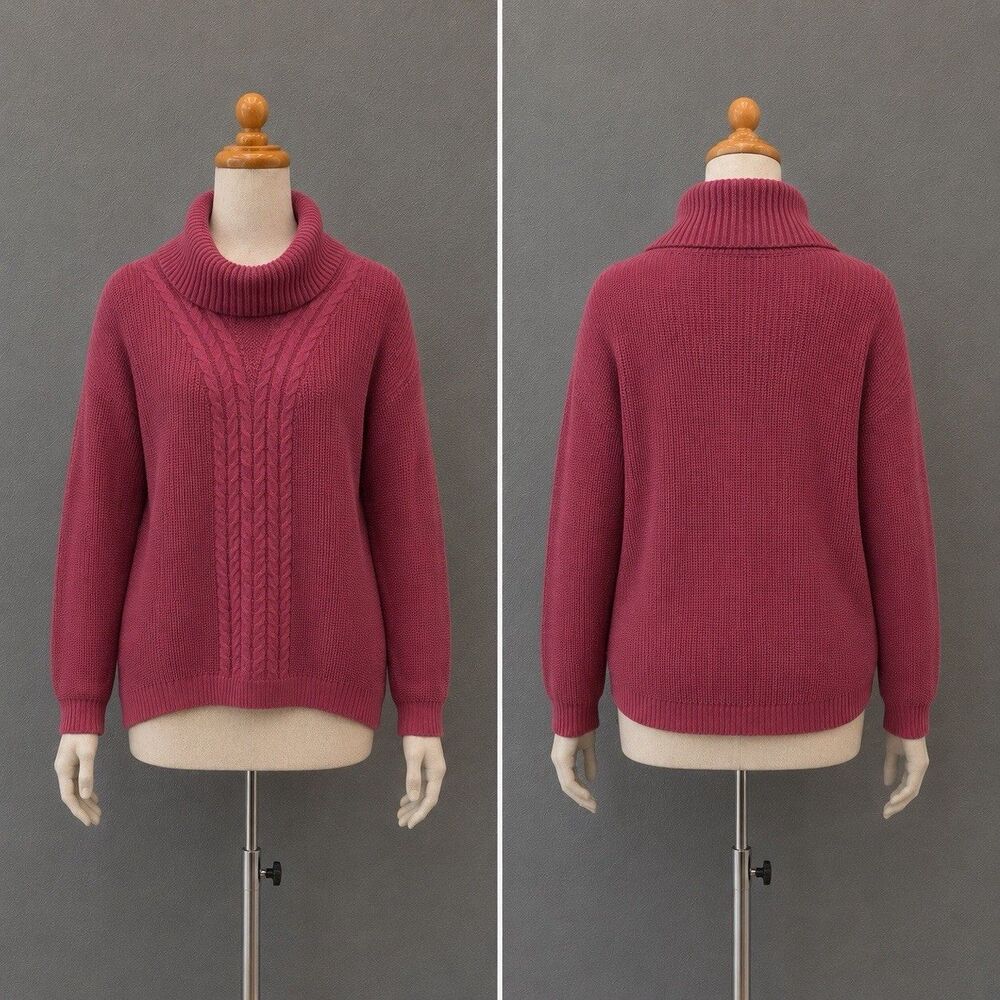 Banana Republic Cable Chunky Knit Cowl Neck Sweater Large Pink Cozy Cottagecore